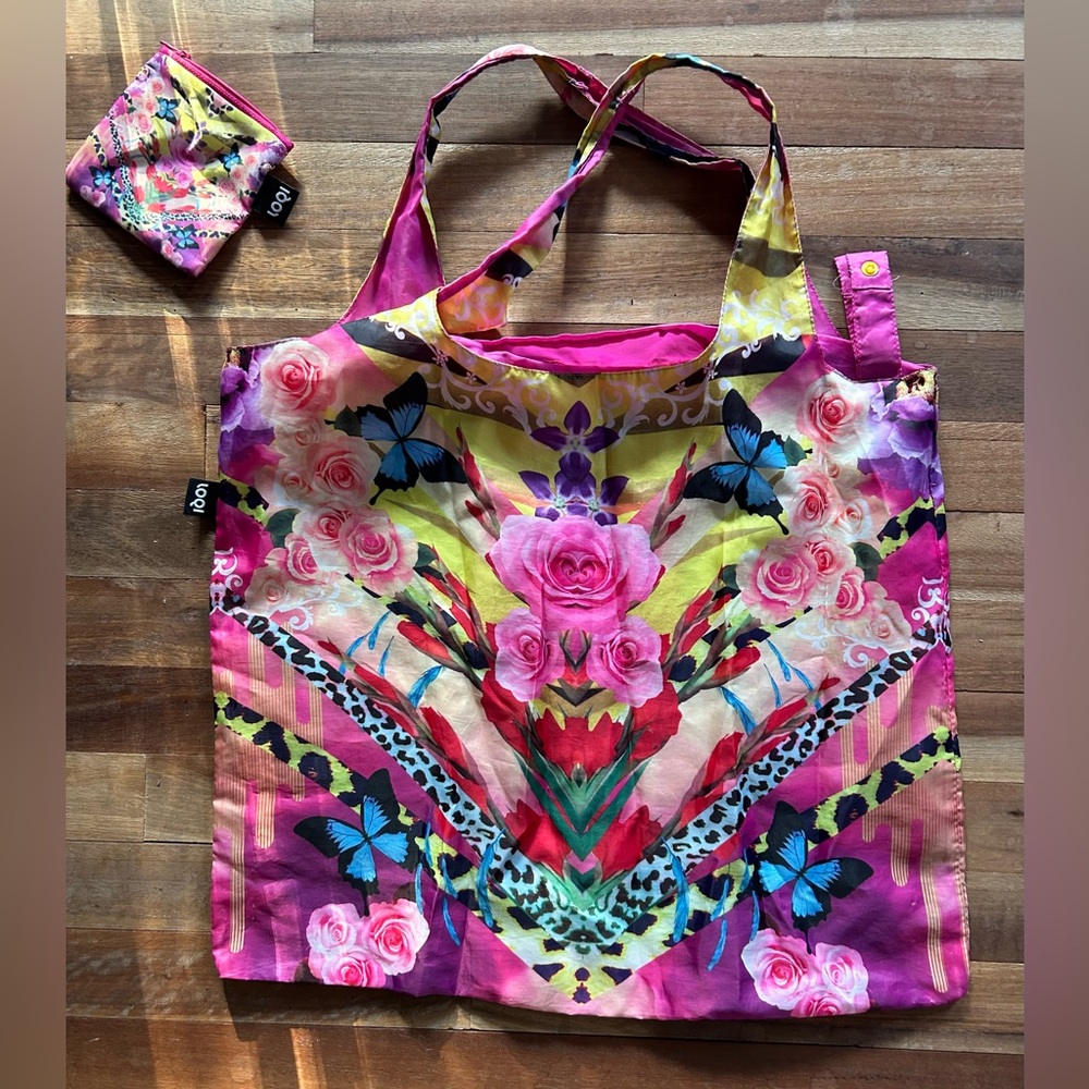 Colorful Floral Tote Bag with Butterfly Design